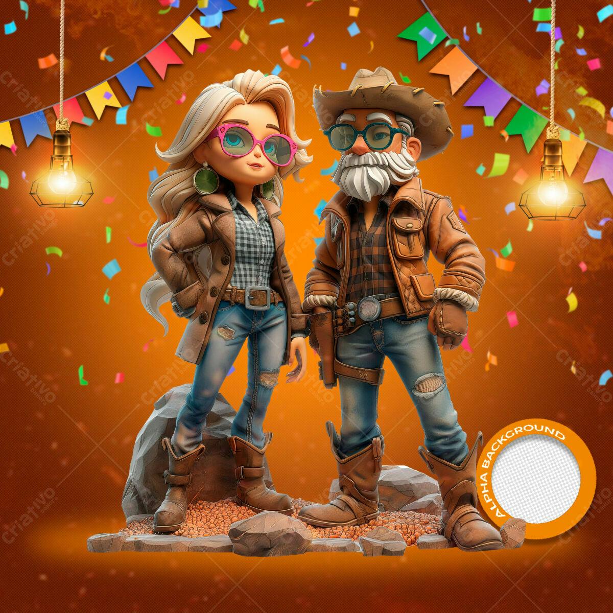 PSD Festa Junina com Casal Estilizado em 3D
