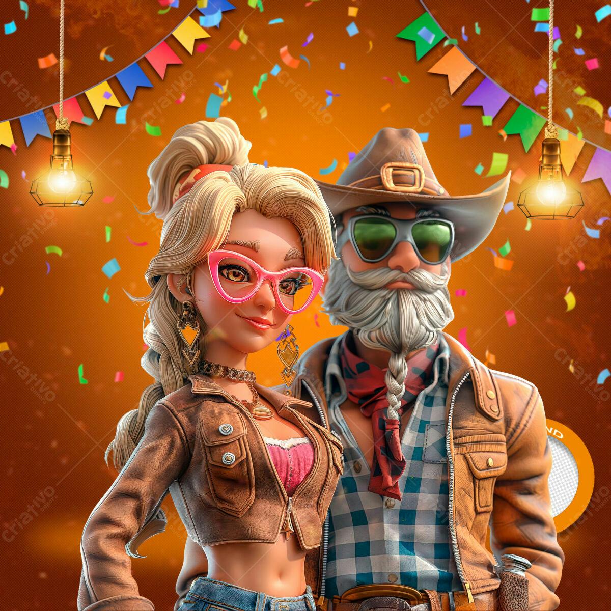 PSD Festa Junina Casal Ilustrado