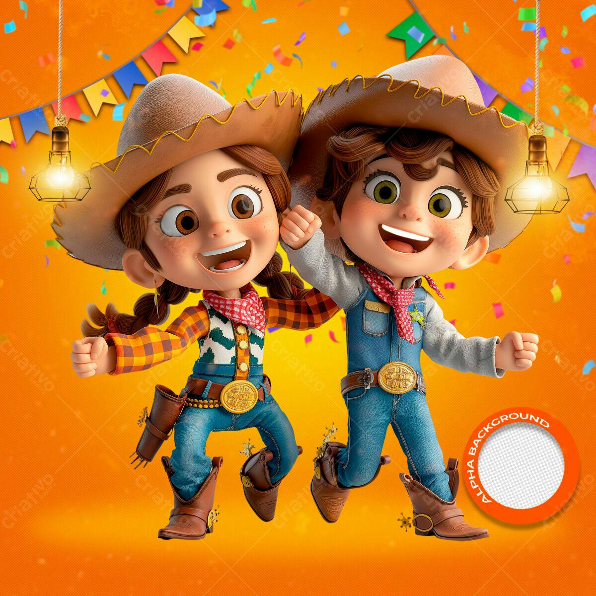 PSD Festa Junina Infantil com Personagens Cartoon PSD Editável
