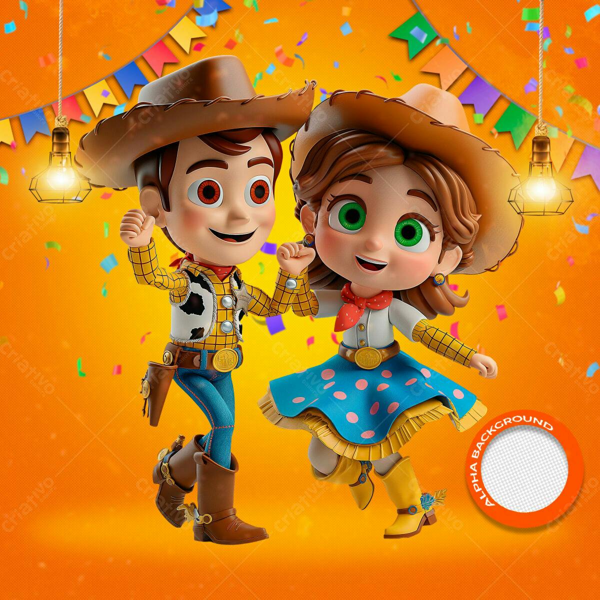 PSD Festa Junina com Personagens Cartoon PSD Editável