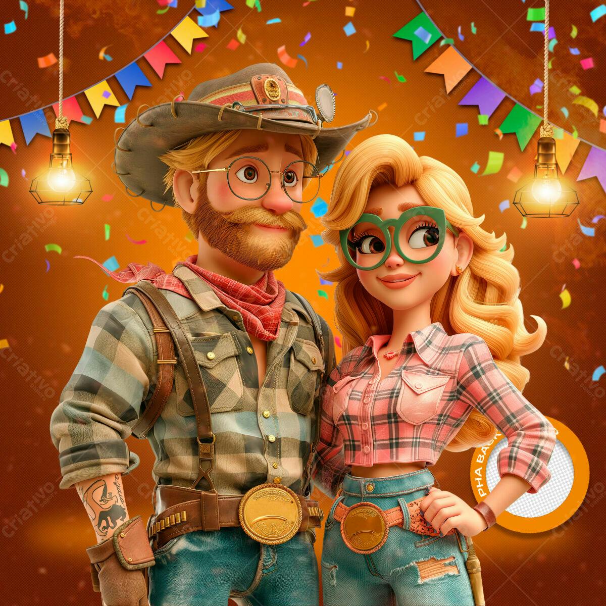 PSD Festa Junina com Casal Ilustrado Estilo Cartoon