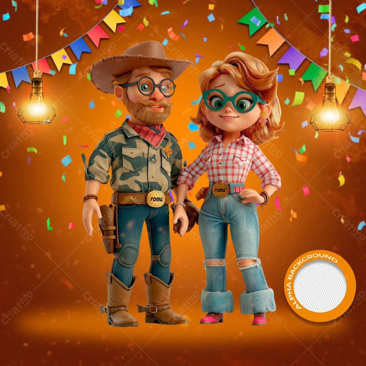 PSD Festa Junina com Casal Cartoon PSD Editável