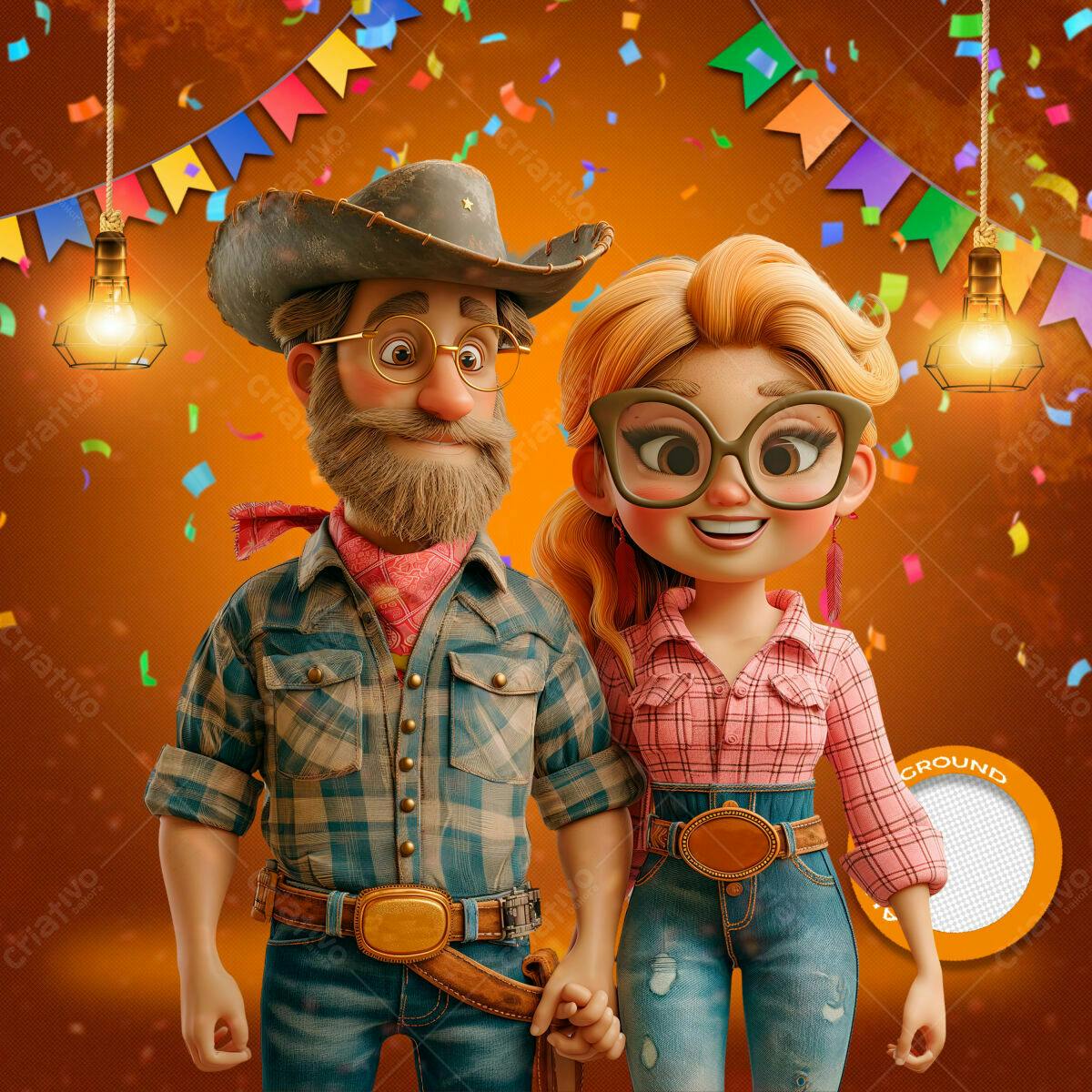 PSD Festa Junina Casal Desenho Animado Editável