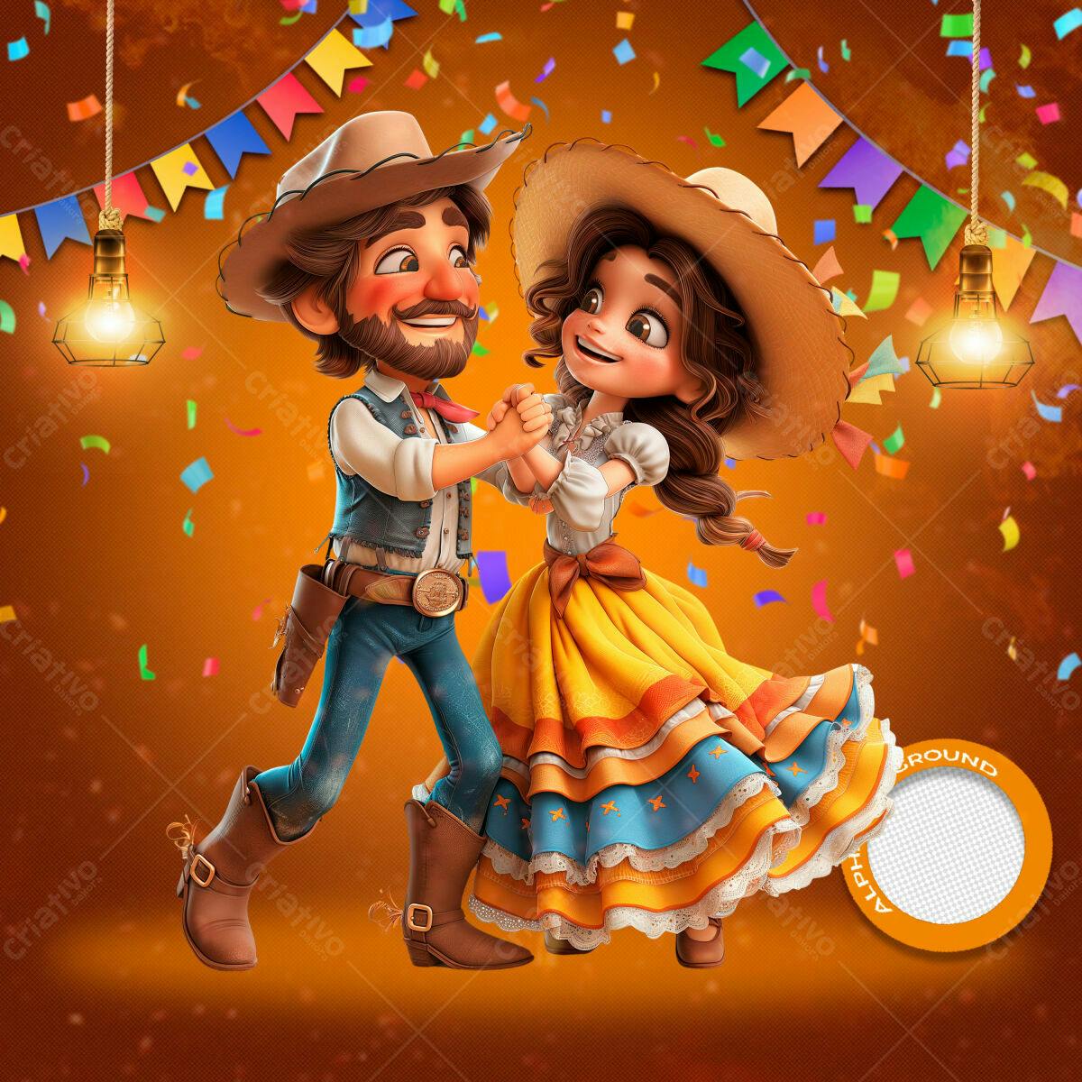 PSD Festa Junina com Casal Caipira Ilustrado