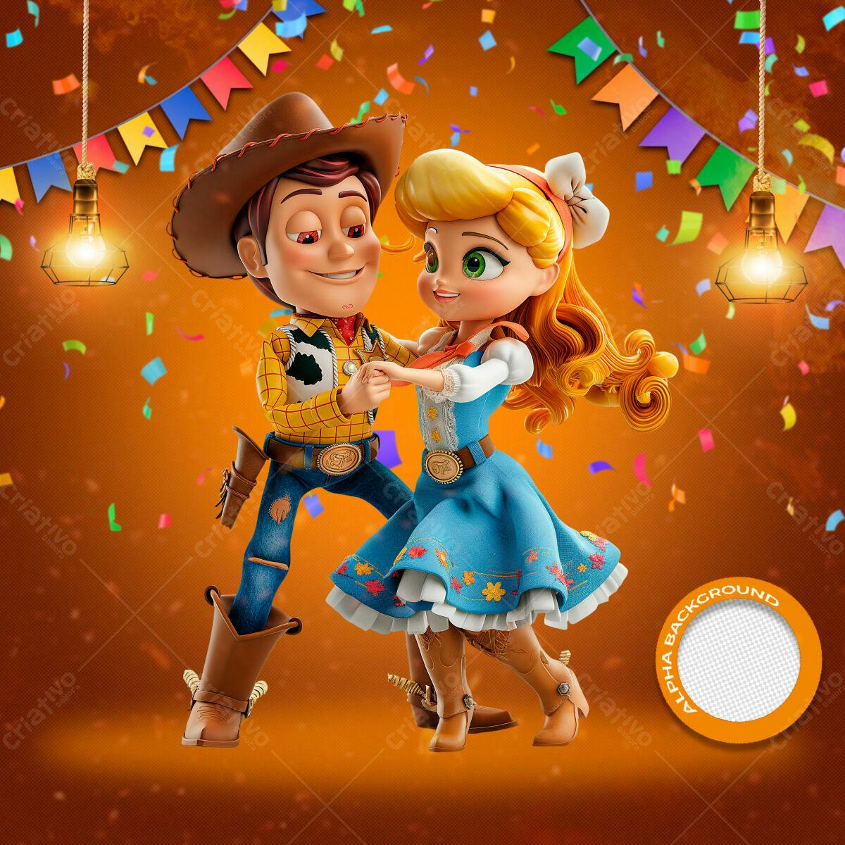 Background Festa Junina com Woody e Jessie PSD Editável