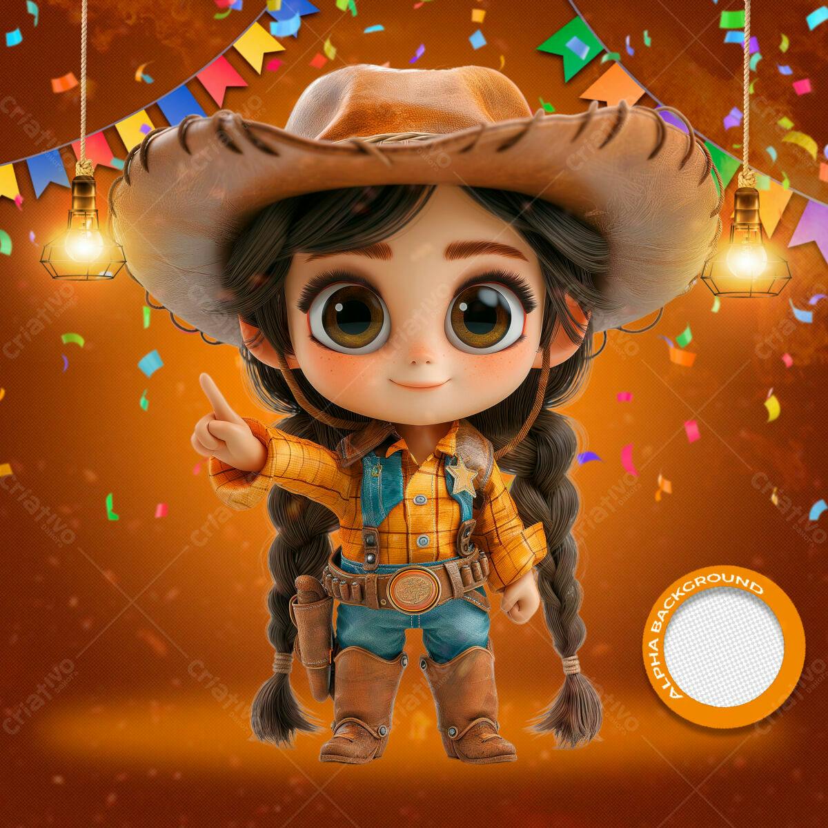 PSD Festa Junina com Cowgirl Kawaii PSD Editável