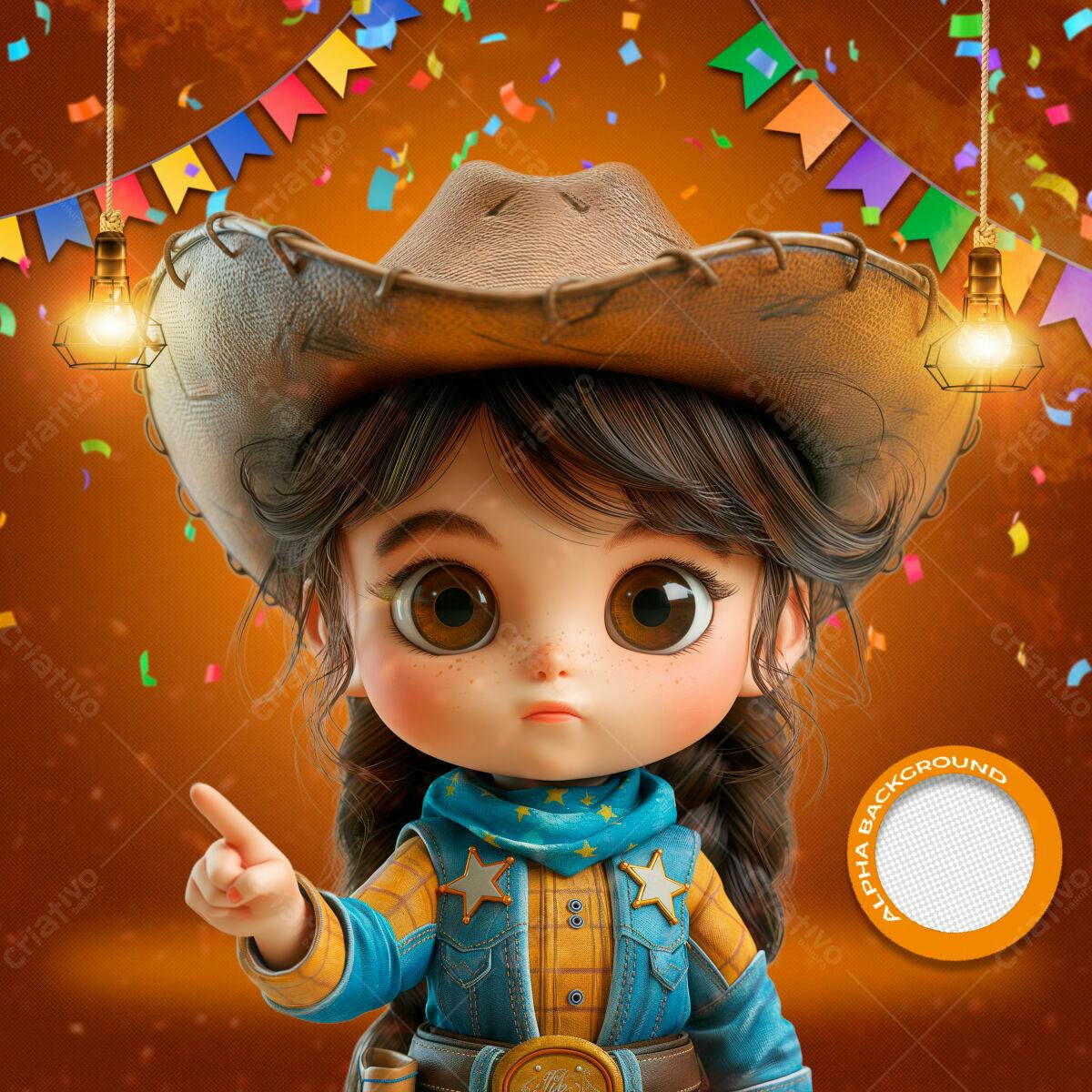 PSD Festa Junina Infantil com Garota Cowgirl