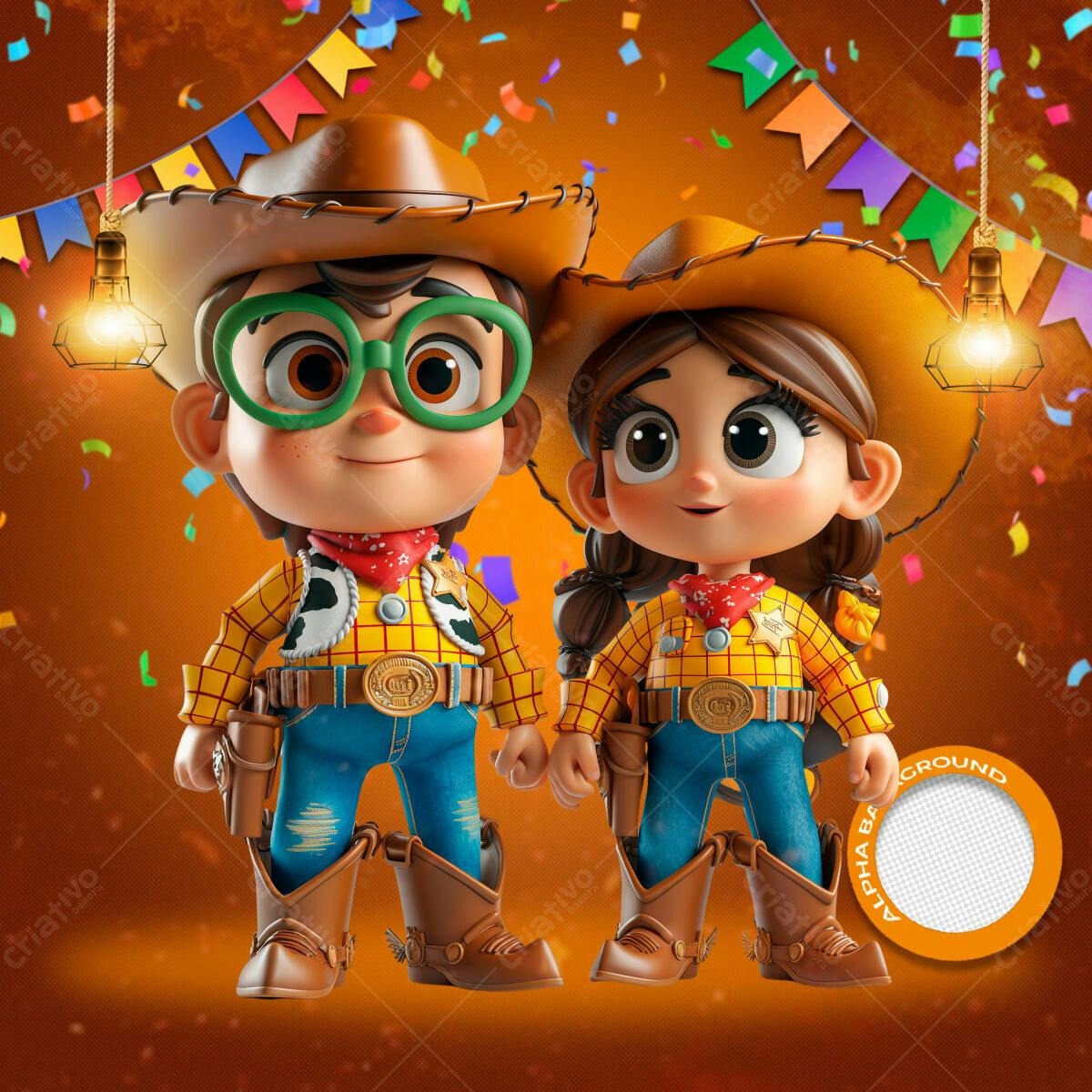 PSD Festa Junina Infantil com Personagens Cartoon PSD Editável