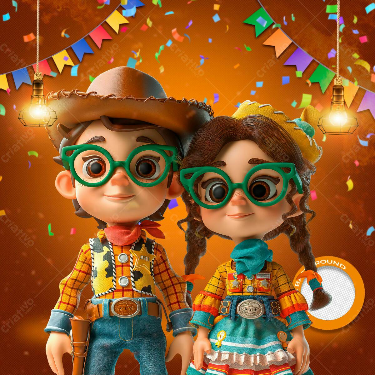 PSD Festa Junina Infantil com Personagens 3D