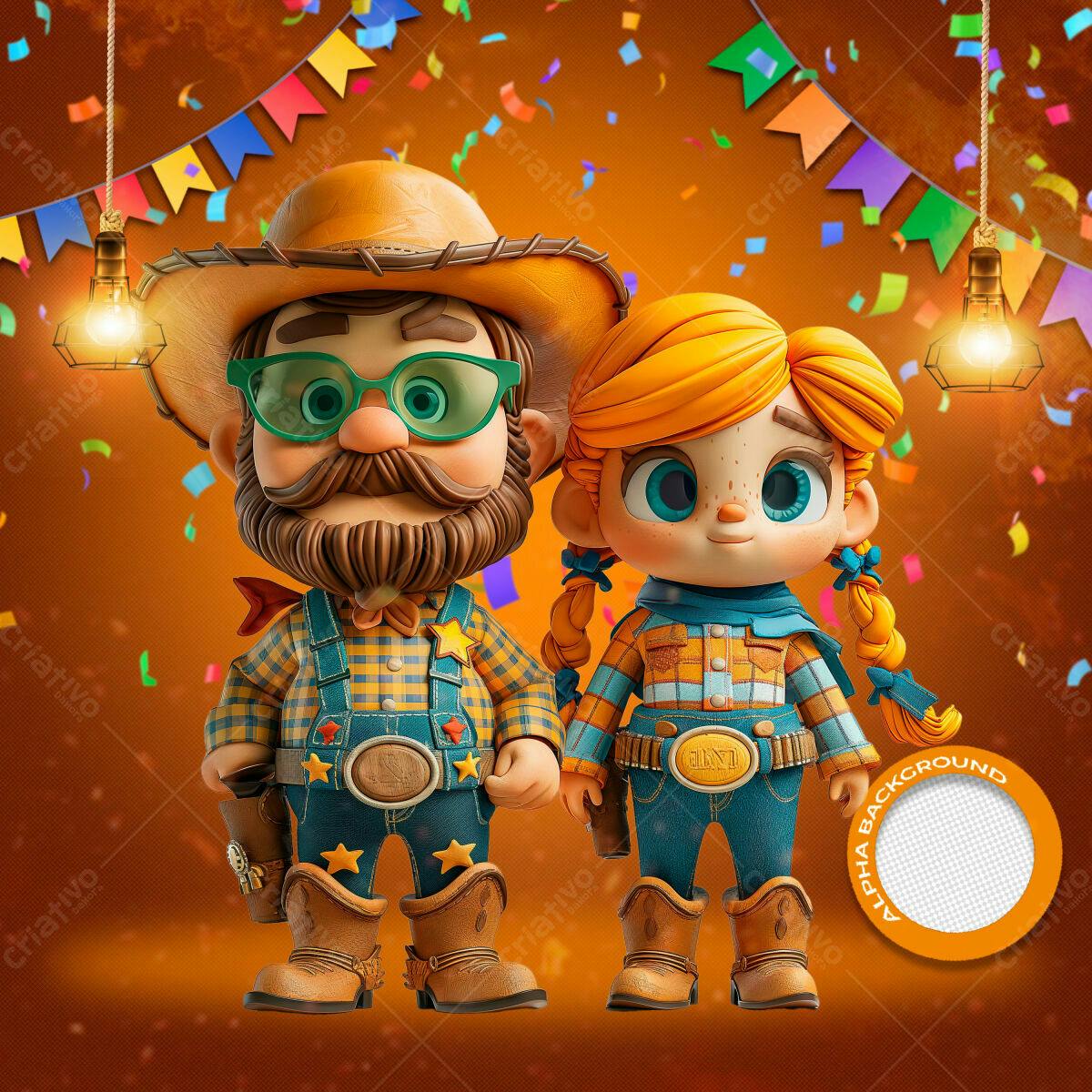 PSD Festa Junina com Personagens Cartoon PSD Editável