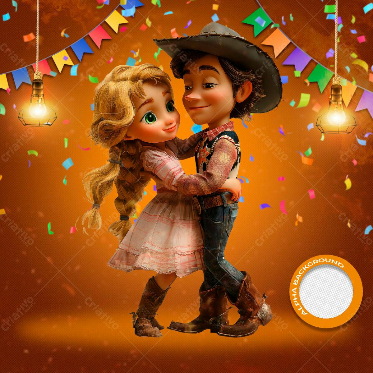 PSD Festa Junina Romântica com Casal Cartoon PSD Editável
