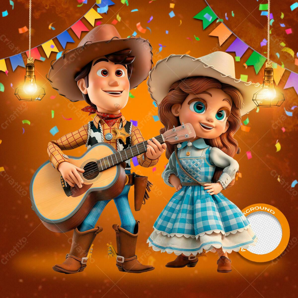 Flyer Festa Junina com Personagens Cartoon PSD Editável