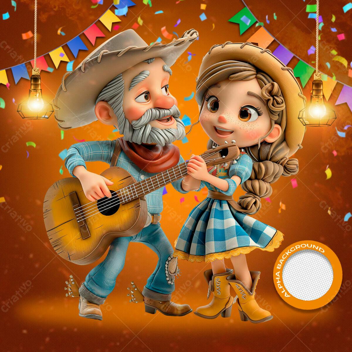 PSD Festa Junina com Personagens Cartoon PSD Editável