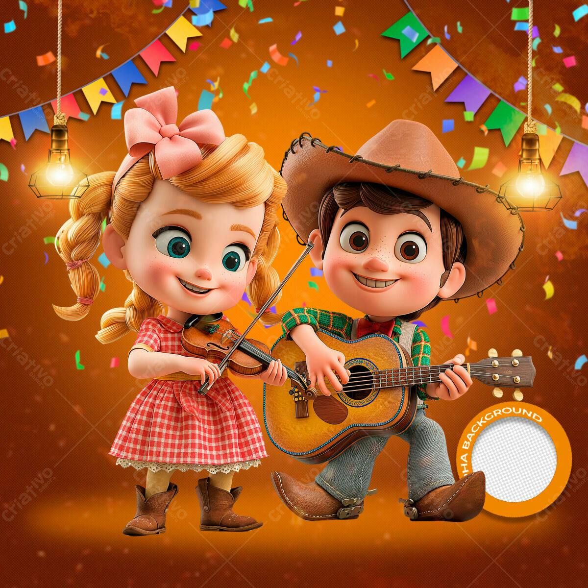 PSD Festa Junina Infantil com Personagens 3D