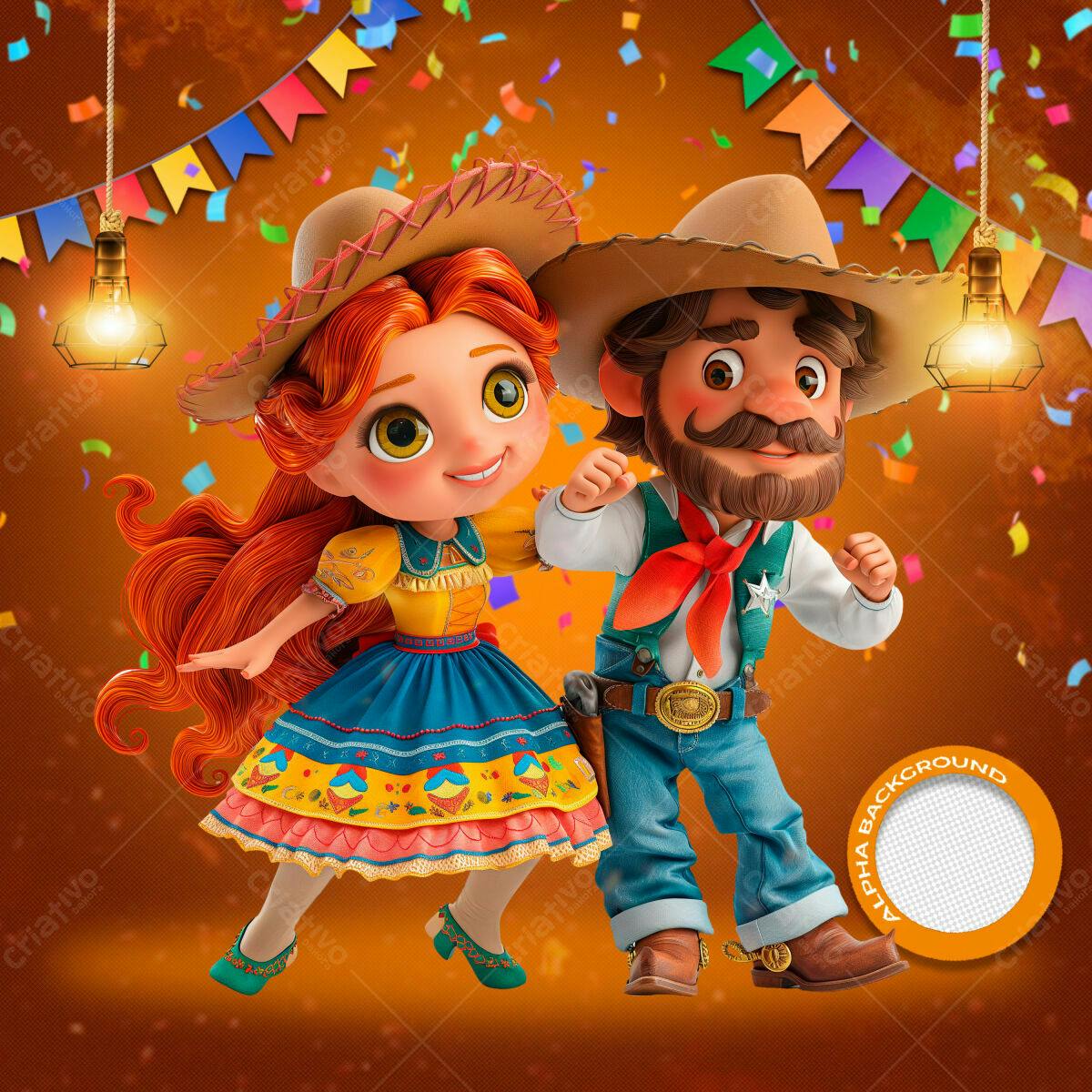 PSD Festa Junina Infantil com Personagens 3D