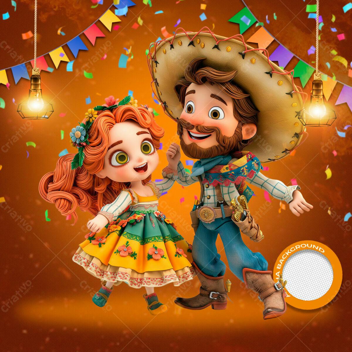 PSD Festa Junina com Personagens Cartoon PSD Editável