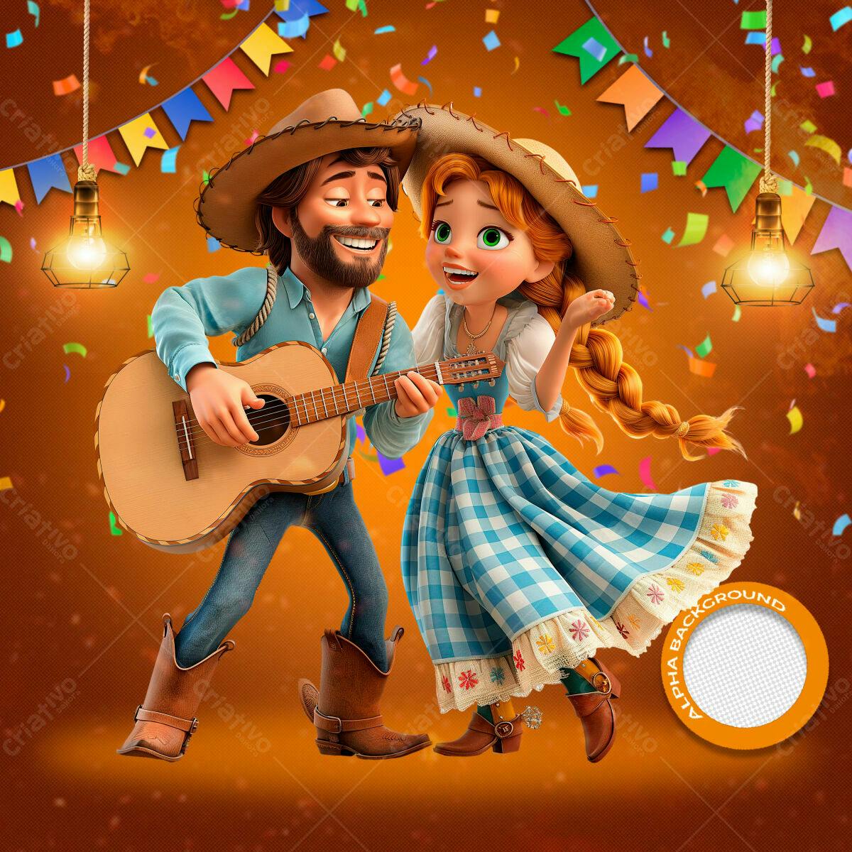 PSD Festa Junina com Casal Romântico e Guitarra