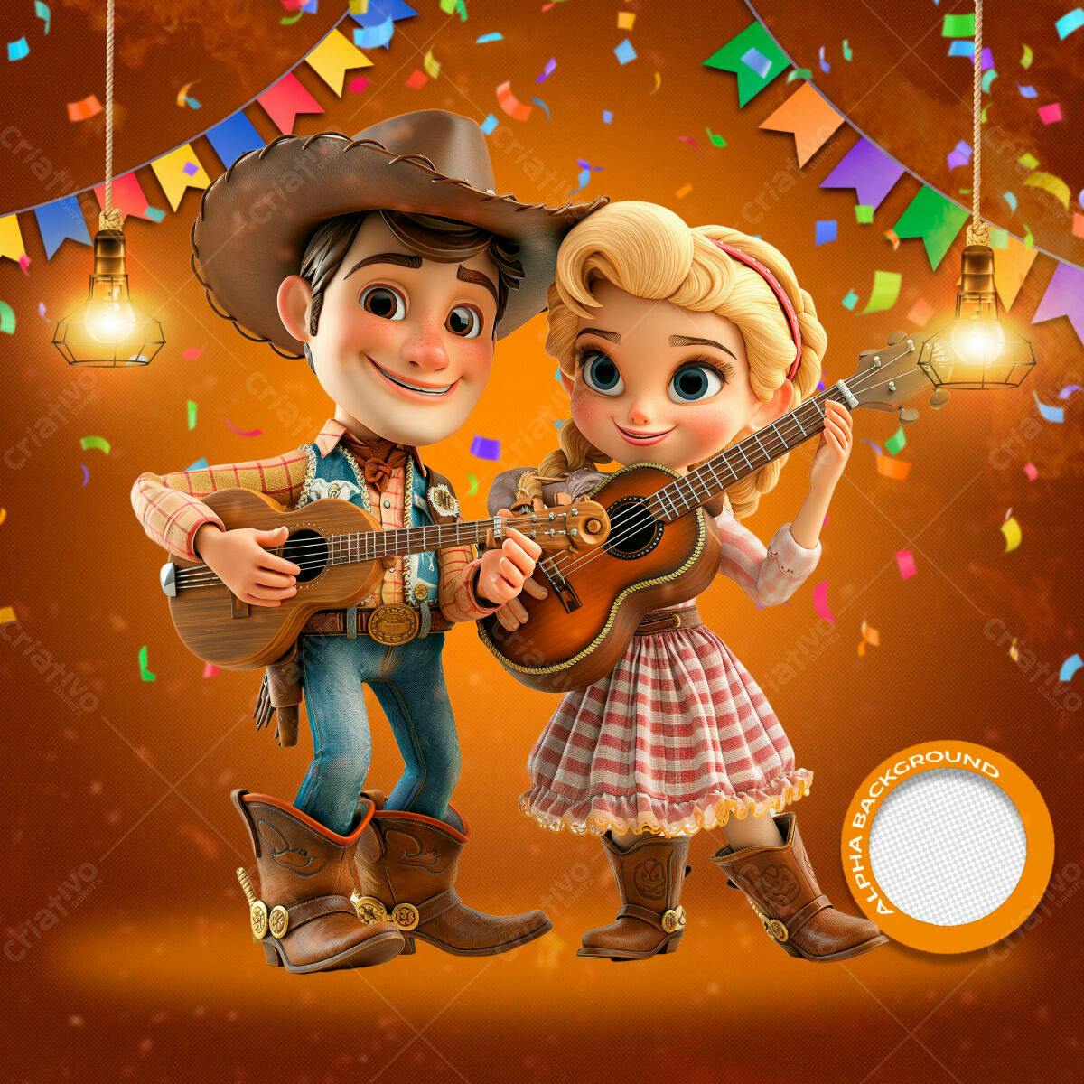 PSD Festa Junina com Personagens Cartoon PSD Editável