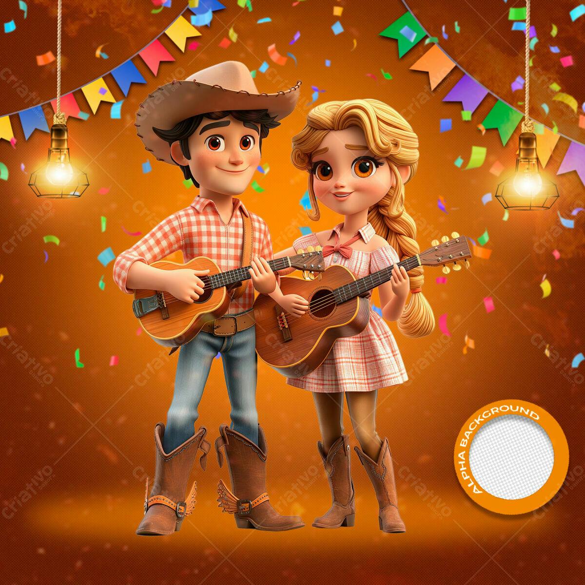 PSD Festa Junina com Personagens 3D