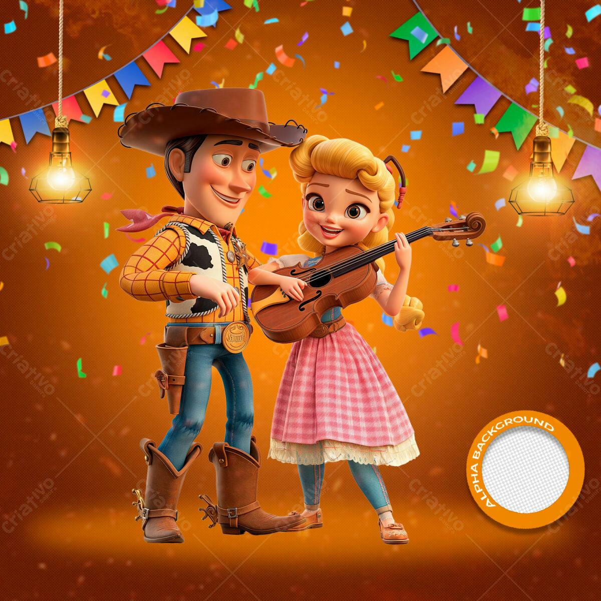 Background Festa Junina com Personagens Cartoon PSD Editável