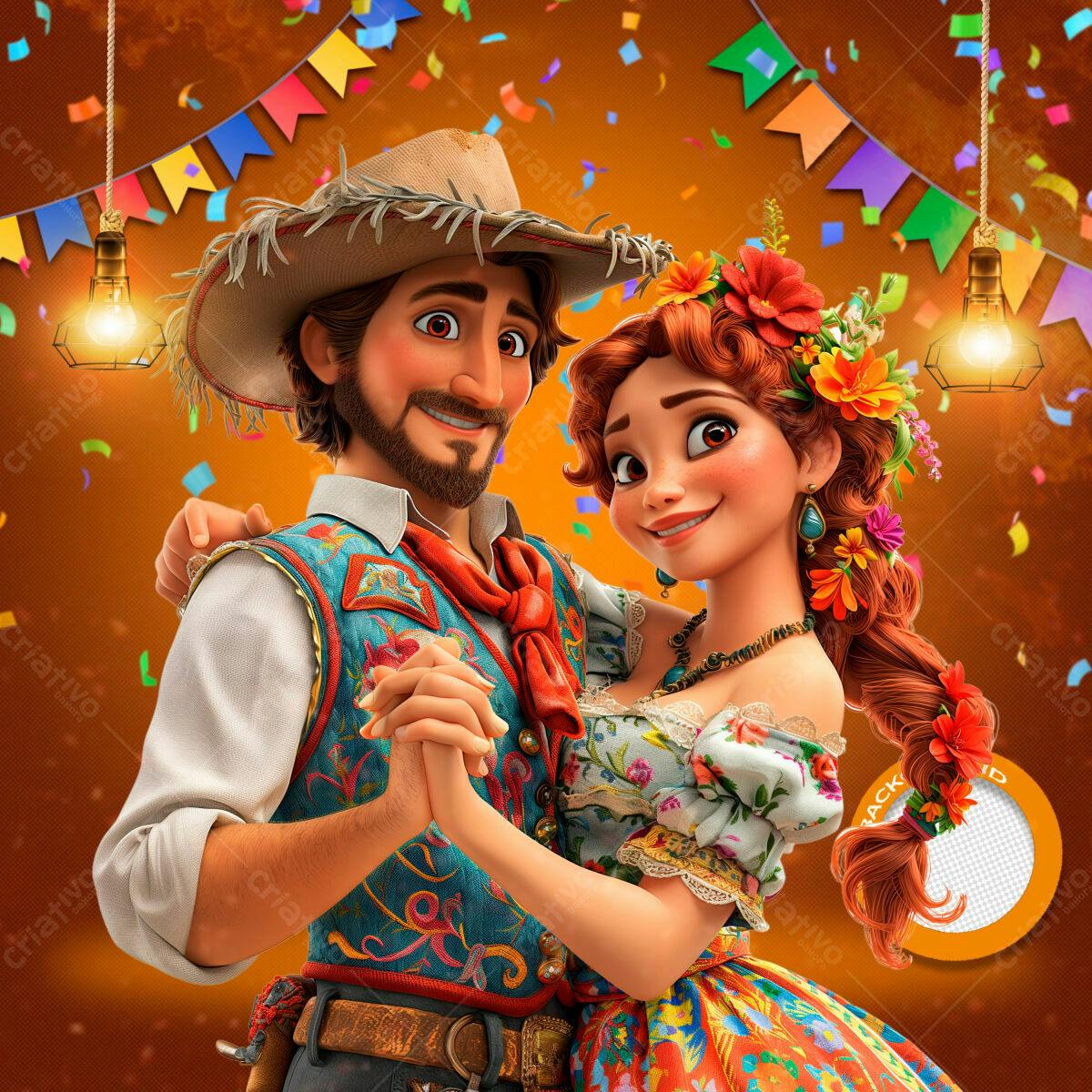 PSD Festa Junina Romântico com Casal Ilustrado