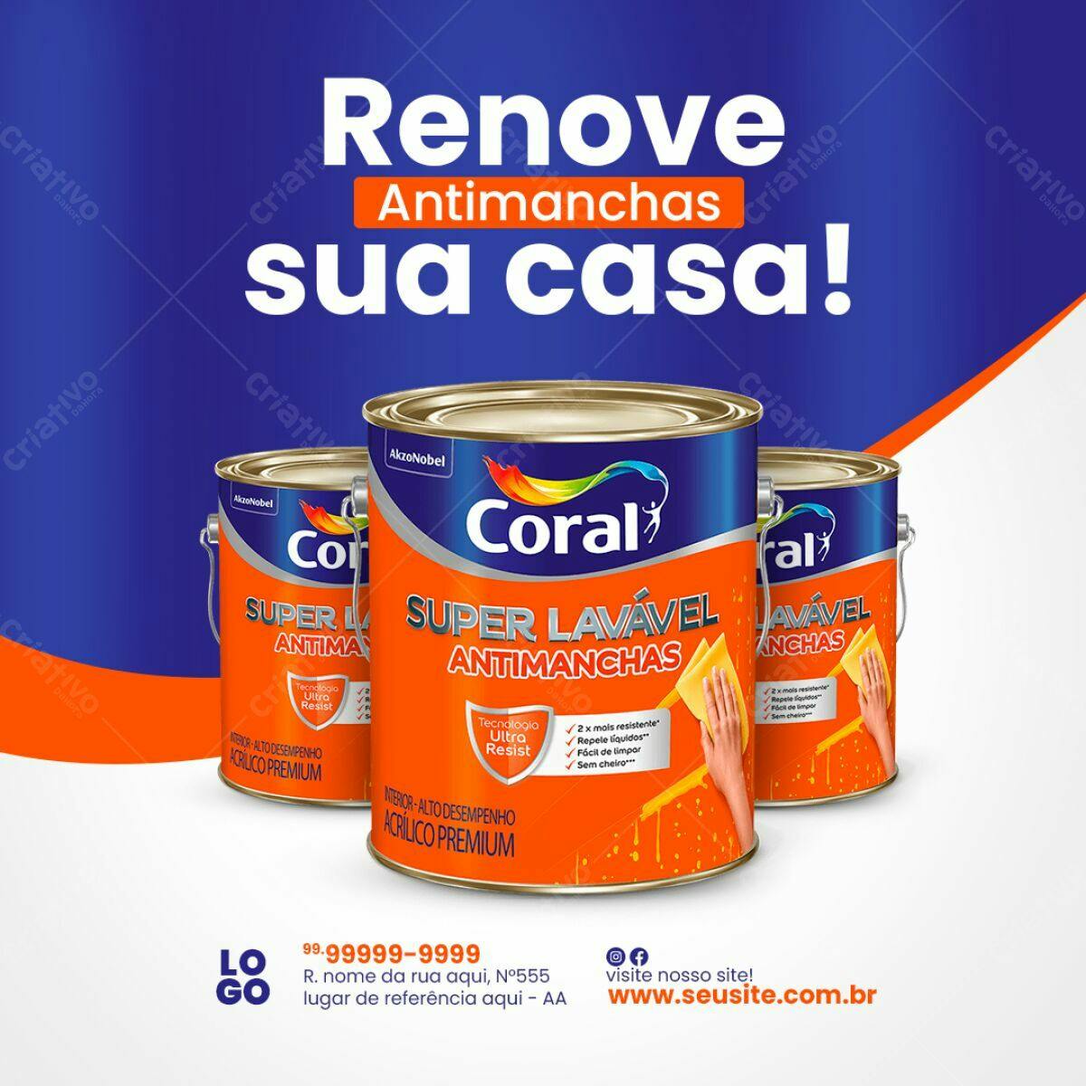 Flyer para Renovação de Casa com Tinta Coral PSD Editável
