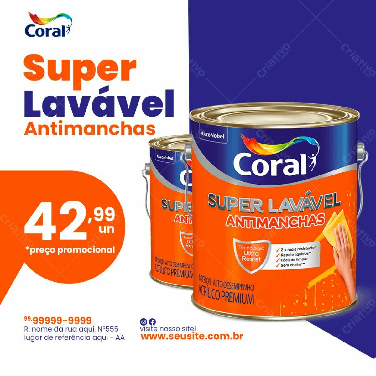 Flyer Promoção Tinta Coral Super Lavável PSD Editável