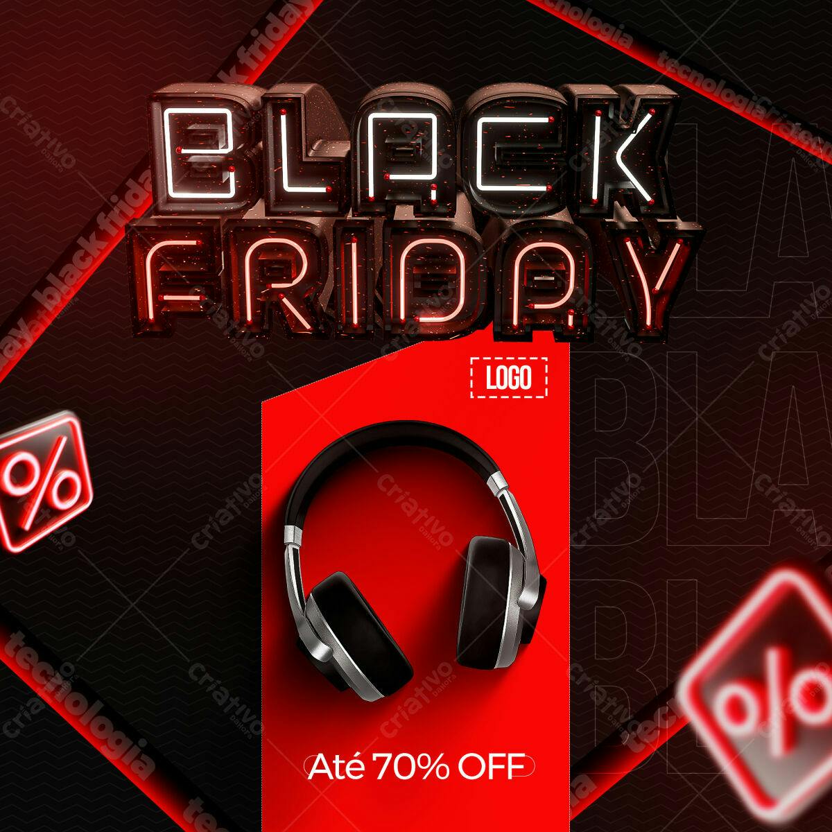 Flyer Black Friday com Fones de Ouvido PSD Editável