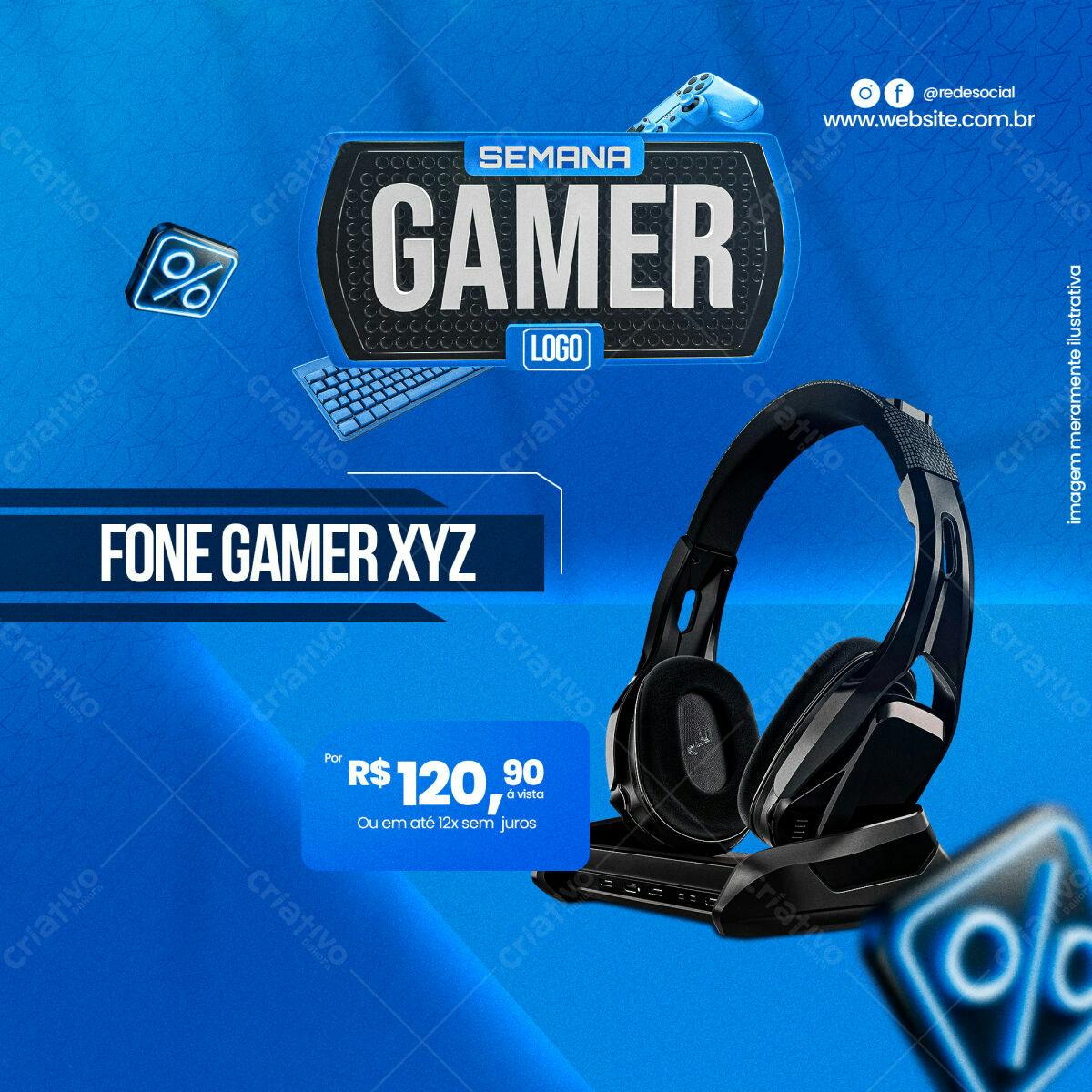 Flyer Semana Gamer com Fone de Ouvido PSD Editável