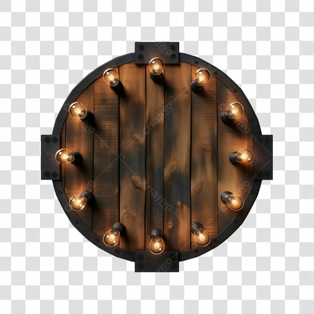 Icone de placa de madeira com lâmpadas PNG com fundo transparente