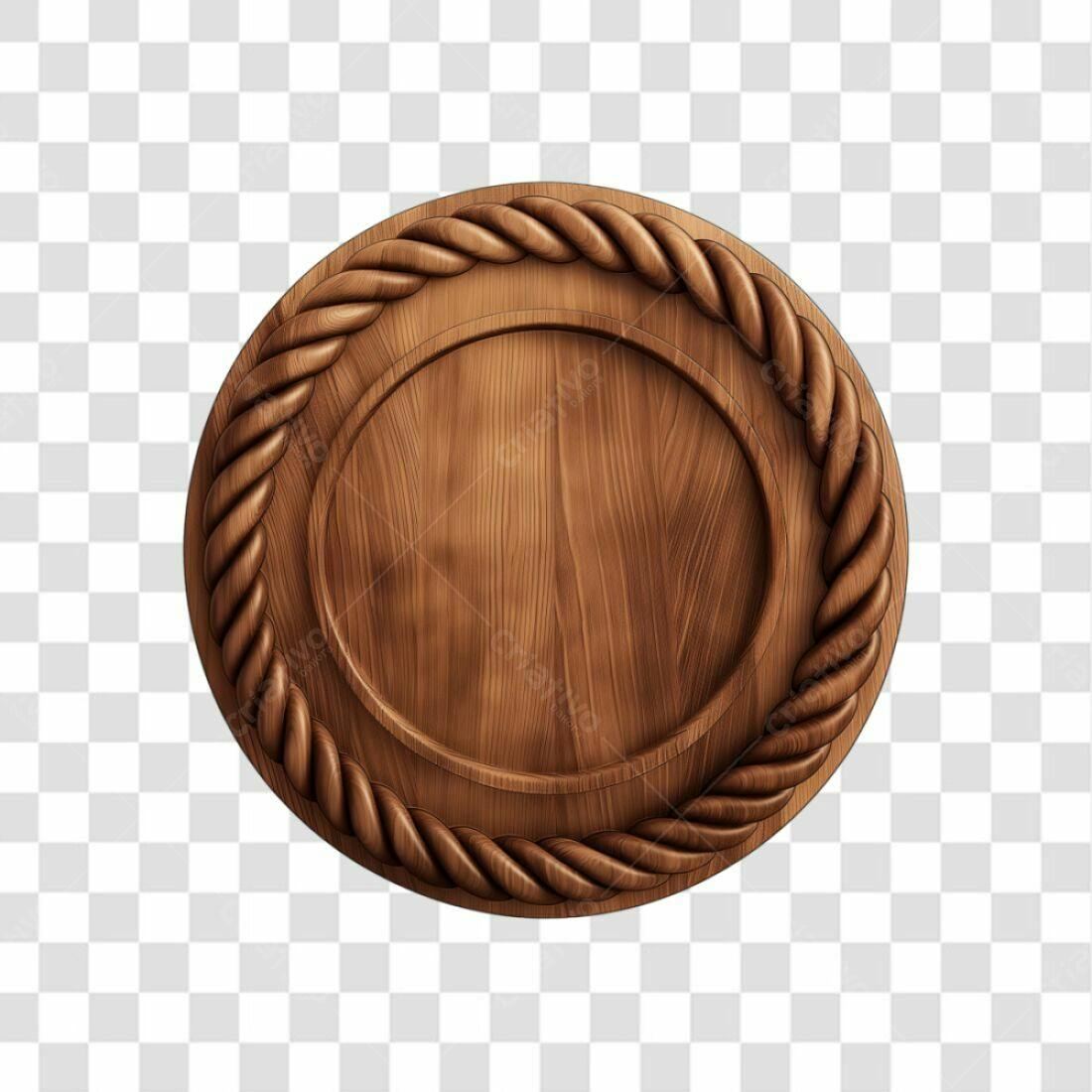 Selo circular em madeira PNG com fundo transparente