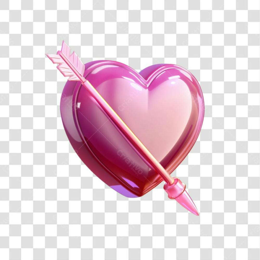 Coração Rosa Com Flecha 3D Png Transparente