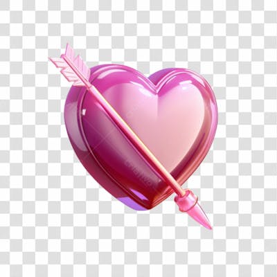 Coração Rosa Com Flecha 3D Png Transparente