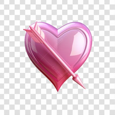 Coração Rosa Com Flecha 3D Png Transparente