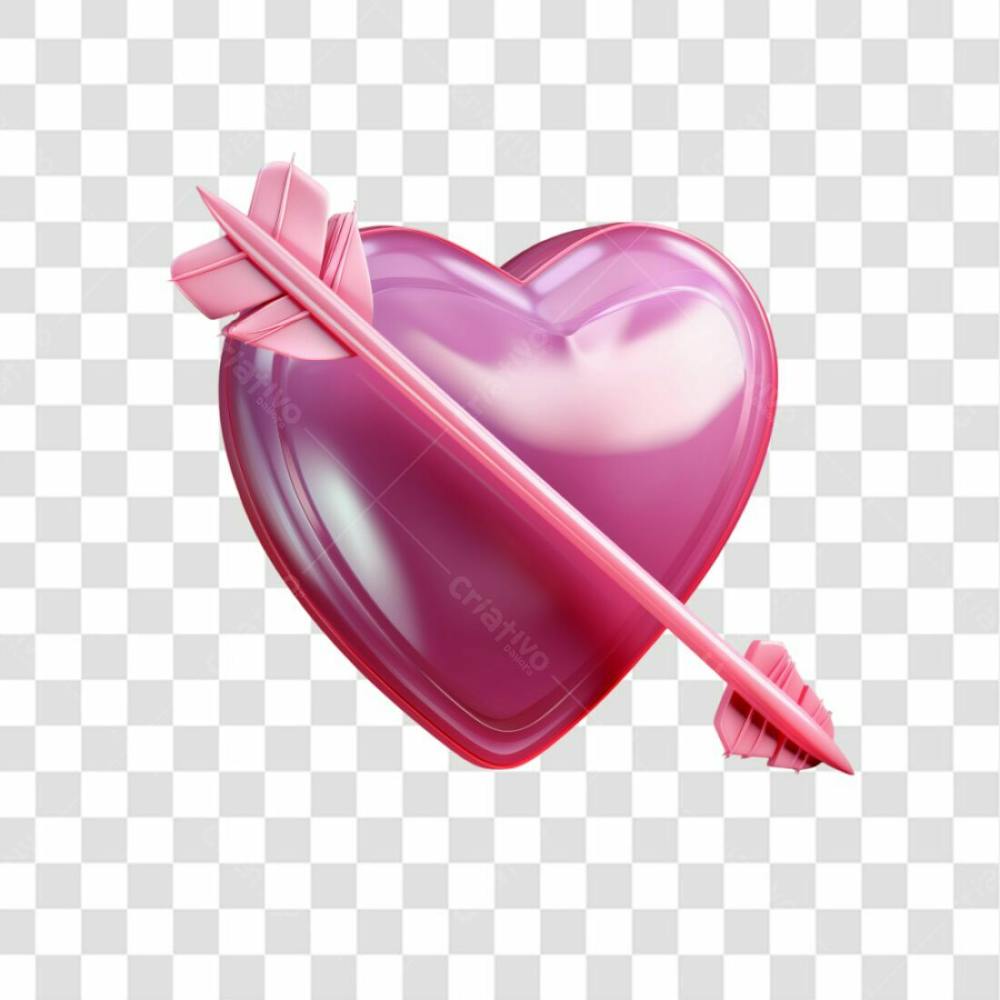 Coração Rosa Com Flecha 3D Png Transparente