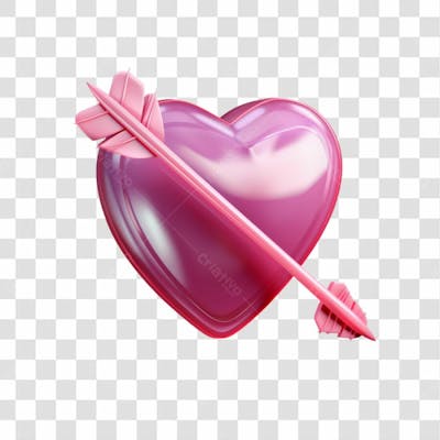 Coração Rosa Com Flecha 3D Png Transparente