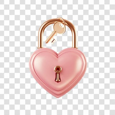Cadeado Rosa De Coração 3D Png Transparente