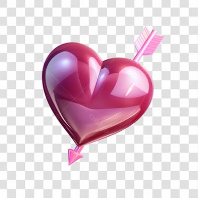 Coração Rosa Com Flecha 3D Png Transparente