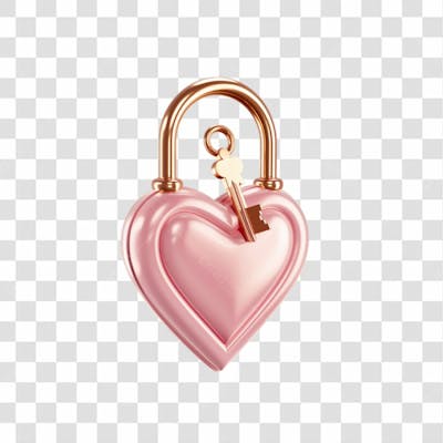 Cadeado Rosa De Coração 3D Png Transparente