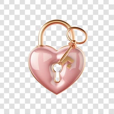 Cadeado Rosa De Coração 3D Png Transparente