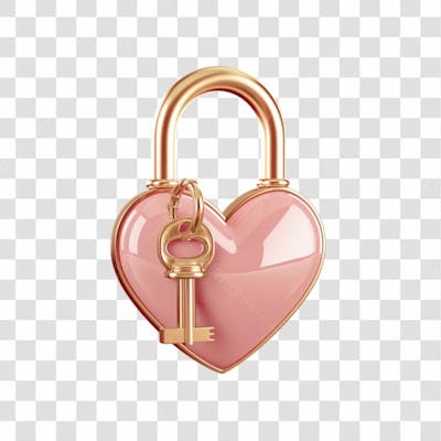 Cadeado Rosa De Coração 3D Png Transparente