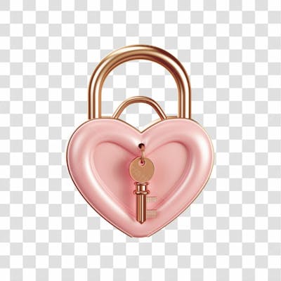 Cadeado Rosa De Coração 3D Png Transparente