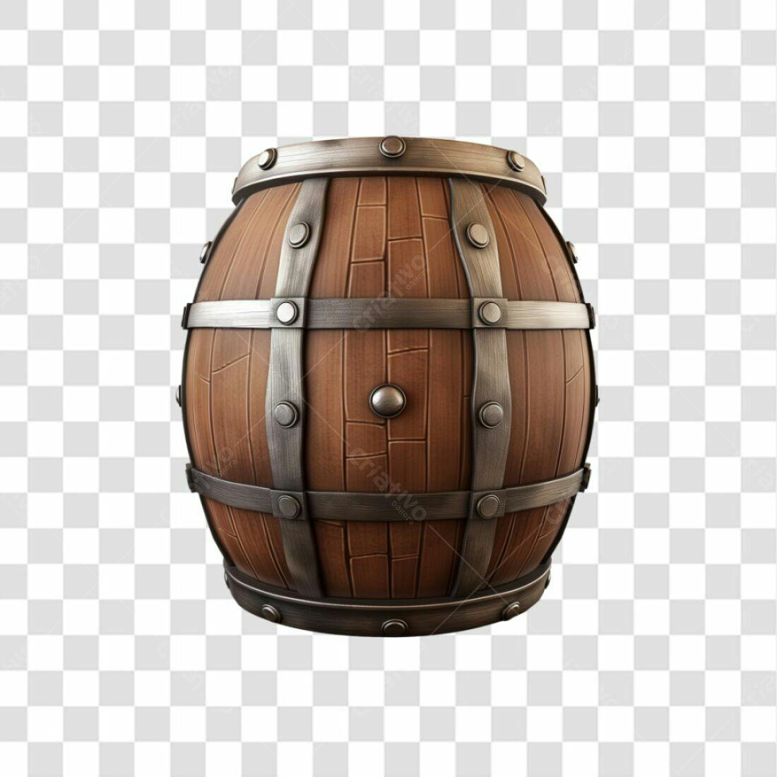Icone Barril Madeira Marrom e Metal PNG com fundo transparente