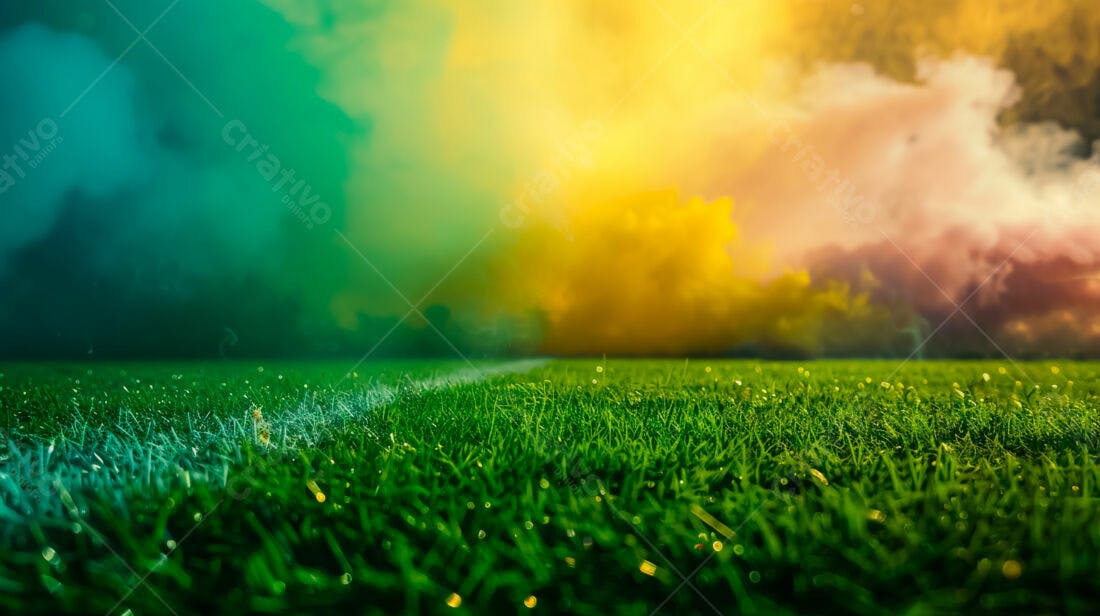 Campo de futebol com fumaça colorida