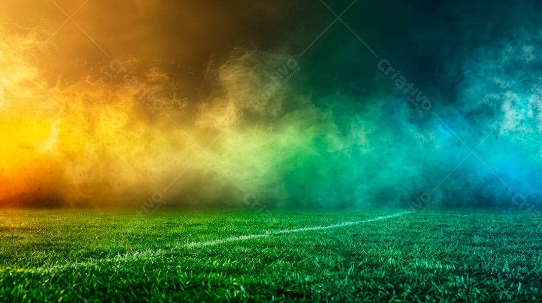 Campo de futebol com fumaça colorida
