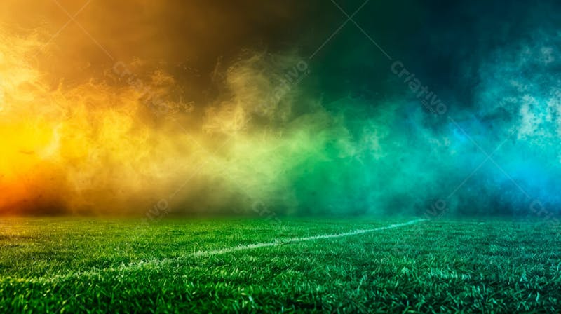 Campo de futebol com fumaça nas cores da bandeira do brasil 4
