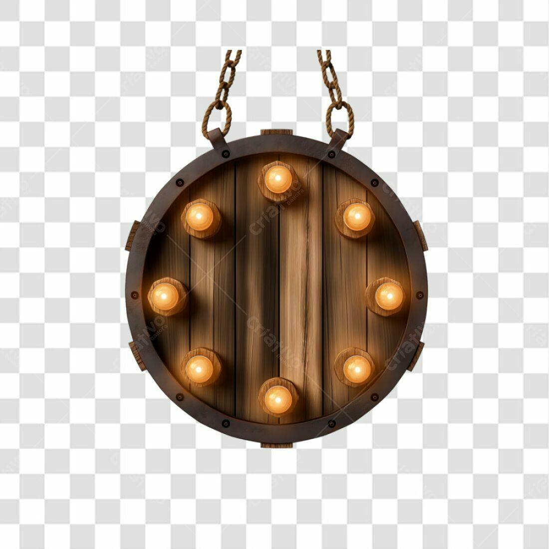 Placa de Madeira Vintage com Lâmpadas PNG com fundo transparente