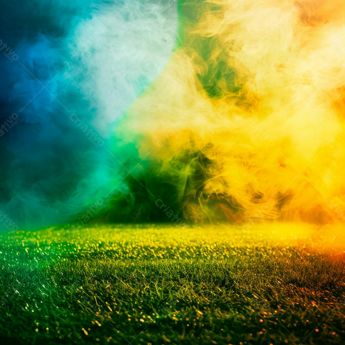 Campo gramado com fumaça colorida