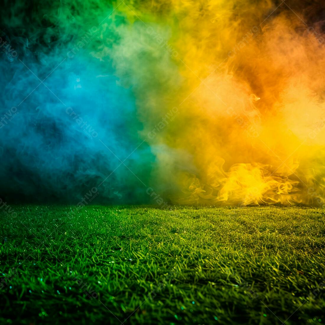 Grama verde com fumaça azul e amarela