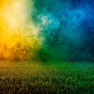Campo de futebol com fumaça nas cores da bandeira do brasil 9